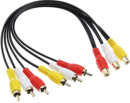 YINETTECH 3 Cinch-Stecker auf 6 Cinch-Buchsen, Composite-Video-Splitter-Adapter, Ausgangskabel, vergoldet, 30 cm für AV, DVD, TV