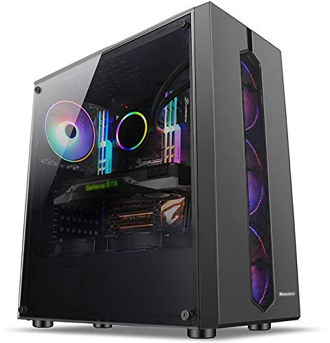 ZXFF Caja de la computadora, Caja de Ordenador de Juegos de PC de la Torre Media ATX/M-ATX/Mini-ITX, Vidrio Templado, Panel de E/S USB3.0 / USB2.0 / Puerto de Audio, Soporte de refrigeración por Agua