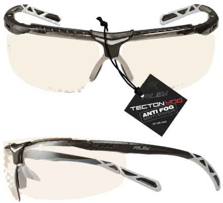 Riley Flux Protective Safety Glasses - Lightweight Protective Eyewear with Adjustable Soft Nose Bridge and Ear Grips for Sports and Outdoor Activities