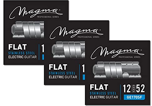 Magma - 3 Juegos de Cuerdas para Guitarra Eléctrica de Acero Inoxidable FLAT – Tensión Medio pesado 3ra extra (12, 15, 24, 32, 42, 52) – GE170SF