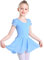 Ballettkleidung Mädchen Ballettkleid Kurzarm Tanzkleid Balletttrikot aus Baumwolle mit Chiffon Rock Tütü 2-11Jahre 90-150 cm (110, Blau)