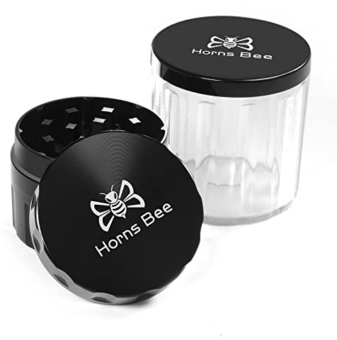 Horns Bee Herb Grinder Containers - Multipurpose Metal Spice Mill with Stash Jar, All-in-One Air Tight Sealable Containers, 2.2'' Sharpstone Grinder, with Accessories and Carrying Pouch