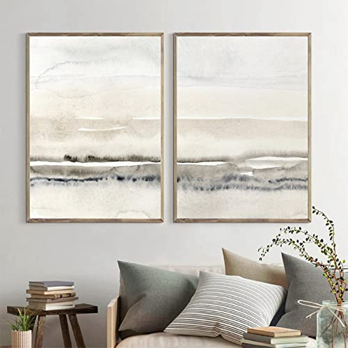 BDHcdfAJGf Beige und graue Leinwand Gemälde abstrakte Aquarell Poster und Kunstdrucke moderne minimalistische Wand Bilder Bilder für Wohnzimmer Dekor 50 x 70 cm x 2 ungerahmt, Schwarz & Weiß