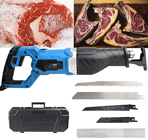 Meat Bone Saw Machine, Commercial Home Butchers Saw, 1050W Reciprocating Saw with Rotary Handle+/-180° Rotary Handle for Metal, Wood, Steel, PVC Pipe, Frozen Meat(Color:Blue)