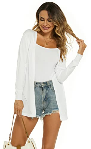 Ietaoo Cardigan Lungo Donna Elegante Manica Lunga Giacca Cardigan Casual Maglia Cappotto Leggero Aperto Davanti Cardigan per Estivo Primavera Bianco M