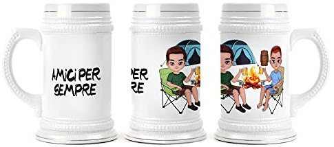 Boccale da Birra in Ceramica Personalizzato con Disegno Caricaturale | Regalo Amicizia per Ragazzi o Migliori Amici, Con Nome e Frase, Idea Originale per Compleanno o Festa