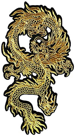 Locomo großer chinesischer Drache zum Aufnähen Patch Paar Rückenaufnäher Goldfaden Stickerei Big Notion Applique Motiv für Jacke Kleid Kleid Hose Dekoration