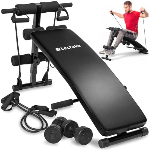 tectake® Banc de musculation pour Abdominaux, 6 niveaux de hauteur réglables, 2 haltères et 2 cordes d’entraînement inclus, Banc abdominaux Sport Musculation maison Fitness Muscu Abdos Home gym