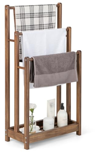 Multigot 3-Tier Towel Rack, Freestanding Bathroom Towel Rail | Modern Rust-Resistant Bathroom Organizer with Bottom Shelf and Anti-toppling Device, (Rustic Brown)