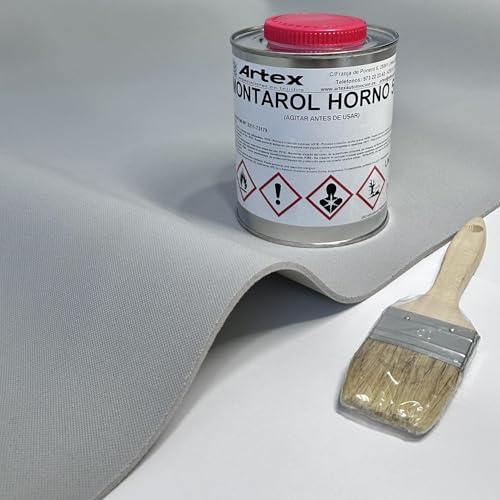 Kit tissu pour tapisser ciel de toit de voiture – 2 m x 145 cm tissu foamisé Gris+ 1 L de colle pour tapisserie + pinceau