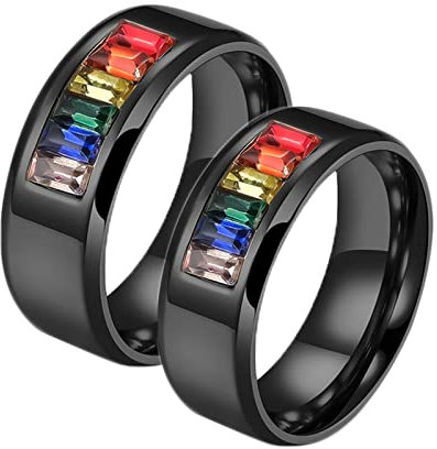 BCughia Freundschaftsringe Beste Freundinnen, Freundschaftsringe Schwarz Schwarzer LGBT Ring Regenbogen Zirkonia Damengröße 65 (20.7) Herrengröße 54 (17.2)