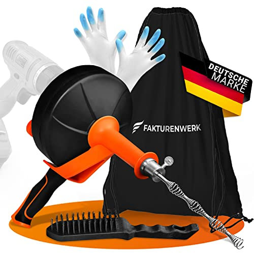FAKTURENWERK® Spirale per la pulizia dei tubi, lunghezza 7,5 m, con guanti e sacchetto