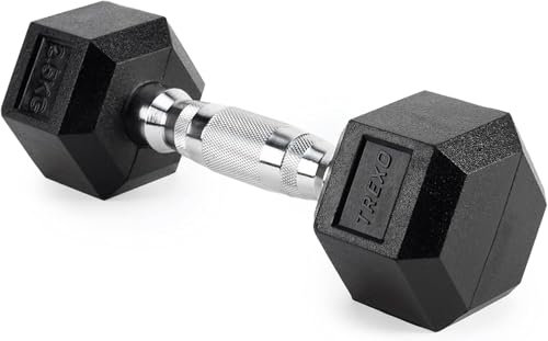 TREXO Hexagon Hanteln 2.5 kg Hex Kurzhanteln mit Durable Gummierte Gusseisen für Krafttraining mit Ergonomischen Verchromte Griff Gewichte Training Zuhause Hantel für Männer un Frauen