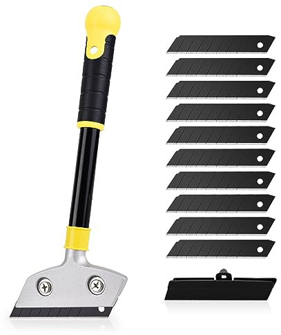 EHDIS Raschietto Vetro con 10 Lame in Acciaio al Carbonio, Raschietto universale 125mm mit 300mm Stiel, per Rimuovere Colla, Adesivi e Carta da Parati