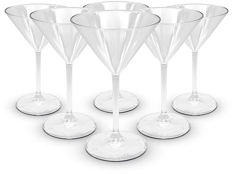 DOJA Barcelona | Vasos Plastico Martini | Transparente | Pack 6 | Copas de Martini Plastico Duro Reutilizable | Vasos Policarbonato Transparente | Vaso Martini Plastico, Cocktail Reutilizables