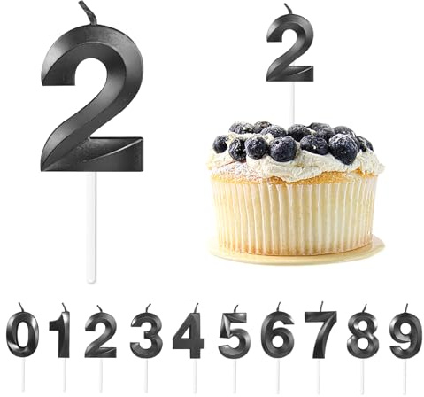 Number Candles Black, Happy Birthday Candle Number Birthday Number Candles Cake Candles for Girls Boys Kids Adults, Happy Birthday Cake Topper Candle for Birthday Wedding Party Cake Decorations (2)