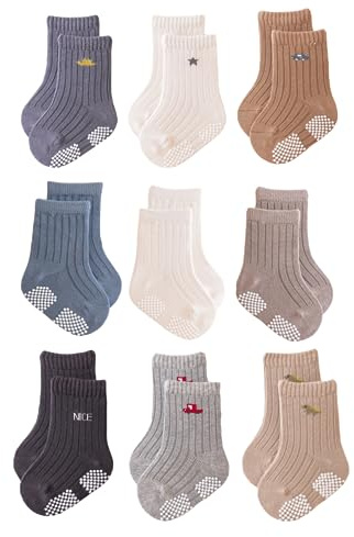 J Poqobog Non-Slip Socks for Baby Girls Boys 9 Pairs Children Non-Slip ABS Socks Sports Socks Stopper Socks, Boys-9 Pair, 12-24 Monate