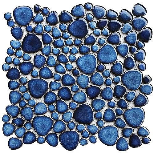 Elephantile Cobalt Blue Pebble Tiles for Shower Floor Bathroom Floor Wall Mosaic Tile [Set of 5 Sheets]