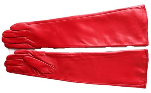 Damen Lange Lederhandschuhe Modische Gerade Plus Fleece Futter Zu Halten Warm In Winter Fäustlinge, rot, 6 1/2