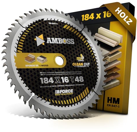 AMBOSS lame scie circulaire 184x16mm (bois) - lame de scie 184 avec 48 dents - lame scie circulaire Ø 184mm - compatible Black & Decker: 374456 N. BD 59. BD 229. BD 865. BD 865 C. BD 865 E.