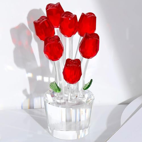 Ornalrist K9 Crystal Red Rose Flower Gifts for Her Wife Valentine's, Glass Roses Figurine Collectible Gifts for Women friends Anniversary Christmas