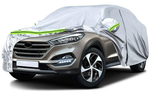 Autoabdeckung Outdoor Wasserdicht Passend für Hyundai Tucson IX35 2009-2025 | Sommer Vollgarage Autoplane Auto Abdeckplane Outdoor Abdeckung für Regen Sonne Staub UV-Schutz, Silber