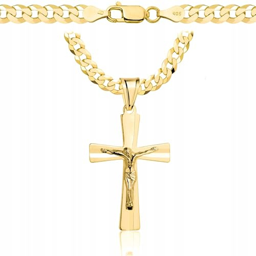 AMAR OPRAVA goldkette herren mit kreuz 585, Kette Herren 925/585 - kreuz kette herren gold 585 massiv - 5 mm, Kreuz Kette - Goldkette Kreuzkette - panzerkette gold 585