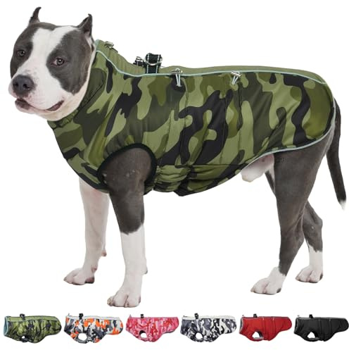 IKIPUKO Hunde-Winterjacke, Größe XXL, warmer Schneeanzug mit Reißverschluss, reflektierend, wasserabweisend, Camouflage