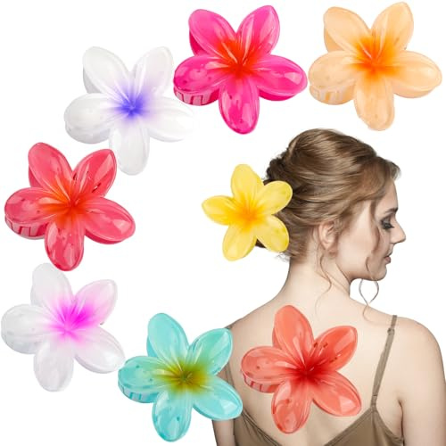 Bomtop 8 Stück Blume Haarklammer, Blumen Haarspangen, Flower Hair Claw Clips, Dekorative Haarschmuck, Hawaiianische Haarklammern für Damen, Rutschfest Haarstyling Zubehör für Dickes Dünnes Haar