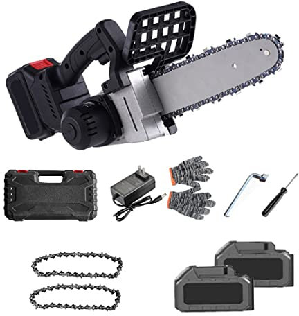 Mini Motosierra inalámbrica de 10 Pulgadas, Motosierra eléctrica con Bloqueo de Seguridad, Motosierra portátil a batería para podar árboles y Cortar Madera (tamaño: 2 baterías)