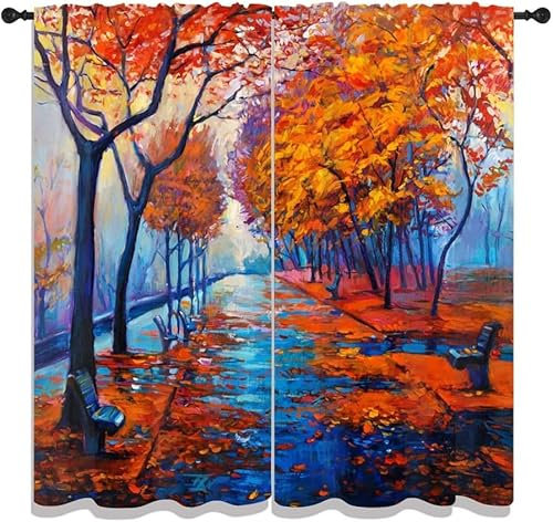 Vorhang Blickdicht Gardinen Mit Ösen - 2 Stücke 140 (B) X 160 (H) cm Verdunklungsvorhänge 3D Landschaft Muster Thermovorhang Für Kinderzimmer Schlafzimmer Weihnachtsgardinen 9426351177801