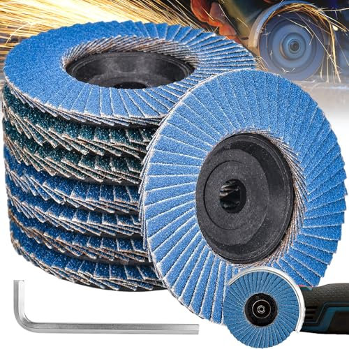 Weploda 8 Stück Fächerscheiben, Lamellenscheibe 75mm, Flex Schleifscheibe, Fächerscheiben Korn 40/60/80/120, Schleifscheiben Flap Disk Für 3 Zoll Winkelschleifer, Blau(Mit Sechskantschlüssel)