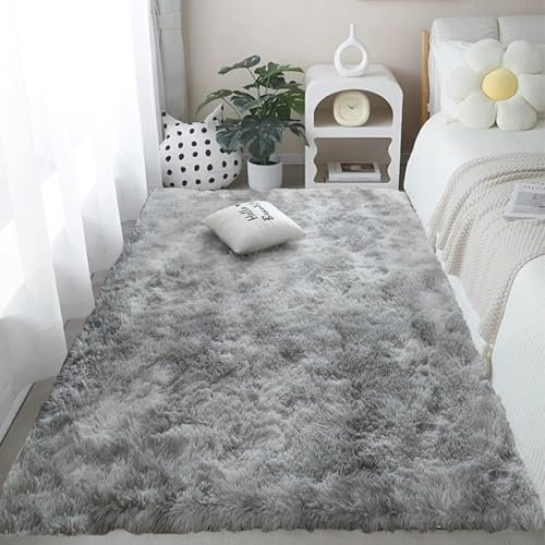 CUIMEI Teppich für Schlafzimmer 175 x 290 cm, Spitzenqualität, Pflegeleicht Einfarbig, Flauschige Oberfläche, Robust, für Badezimmer Flur Shaggy Hochflor Teppich, Hellgrau