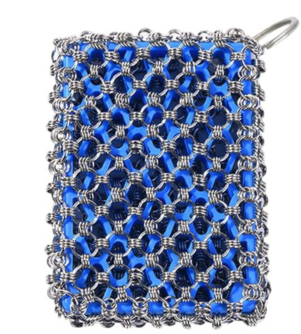 Estropajo de cadena de hierro fundido, estropajo de acero inoxidable para ollas, limpiador de cadena multiusos para cocina – Estropajo de metal para cadena portátil para hornos holandeses