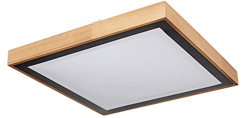 GLOBO Deckenleuchte Holz quadratisch Wohnzimmerleuchte schwarz Landhausstil LED Deckenlampe Tageslichtleuchte, CCT, opal weiß, 1x LED 24W 1000Lm, LxBxH 39x39x9 cm