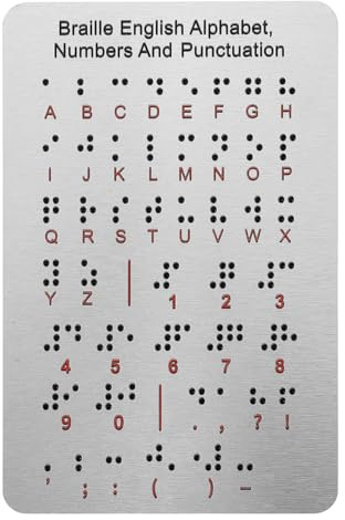UPKOCH Tablero braille de acero inoxidable – 7.25 x 4.7 pulgadas táctil alfabeto y números herramienta de aprendizaje para niños/adultos con discapacidad visual, aula y sala de escape ayuda educativa