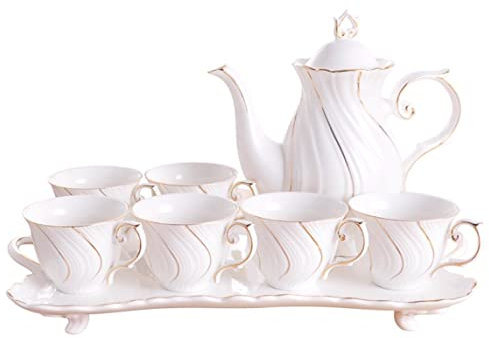 SAGELSHN Teeservice Tee Services Set Nordisches Keramik-Teeset 1000 Ml Große Kanne Mit Filterlöchern Kaffeeset 6 Tassen Mit Tablett Teekanne Teetassen-Set Teeservice für Teeliebhaber