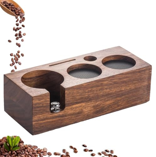 Beler Tamperstation Holz 58mm, Tamper Station aus Walnussholz für Siebträger 58 mm, Barista Espresso Station für Espresso Zubehör mit Silikonkissen (58mm)