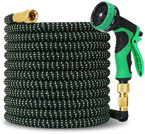 Flexibler Gartenschlauch 15m/50FT,knickfrei,Garden Hose Schlauch mit 10-Funktions-Spray,Strapazierfähiger 3 lagiger Latex Wasserschlauch 3/4 Zoll und 1/2 Zoll
