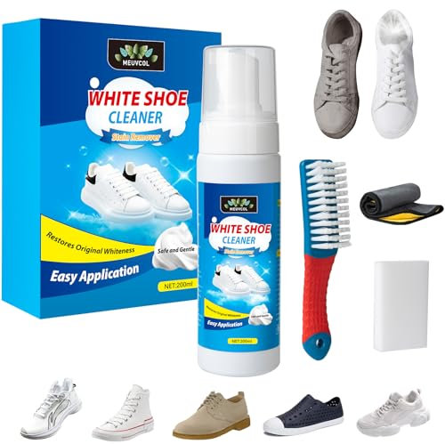 Meuvcol Shoe Cleaner, 200ml White Trainer Cleaner With Brush & Cloth, Efficient Sneaker Cleaner Kit, Foam Shoe Cleaner For Suede, Leather, Knit, Boots, Canvas, Rubber, PU