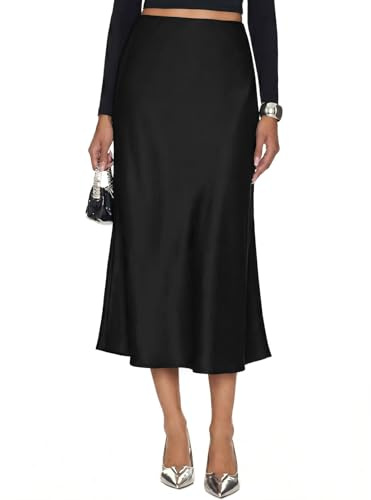Yewanka Women's Silk Satin Midi Skirt Elastic High Waisted A-Line Cheetah Print Leopard Long Skirts for Women Trendy