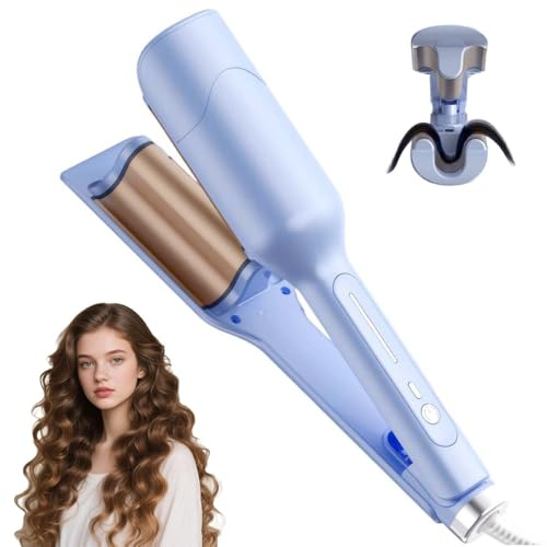 3 Fässer Welleneisen für Haare, 2025 Neu 28MM Wavy Hair Curler, Lockenstab Große Locken mit 4 Temperatur Tragbarer Lockenwickler aus Keramik Haar Styling Werkzeug für Lange Kurze Haare (Blau)
