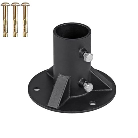 Brida de metal resistente para postes de valla con diseño de base redonda y tornillos de ajuste laterales, compatible con aplicaciones de montaje de hormigón (52 mm)