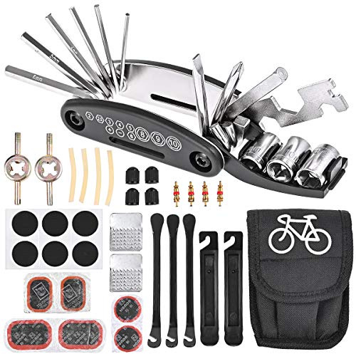 Nabance 35pcs Fahrrad Reparaturset, Flickzeug Fahrrad, Fahrrad-Multitool 16 in 1 Werkzeuge Fahrrad Pannenset Werkzeugset Unterwegs Fahrrad Zubehör mit Satteltasche für Fahrrad Mountainbike Ebike