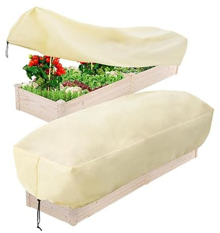Tarp, 2 Pack Rectangular Plant Covers Freeze Protection,Garden Bed Cover with Drawstring,Box Frost Blankets Frost Cloth for Winter Outdoor Plants(150x40x45cm)