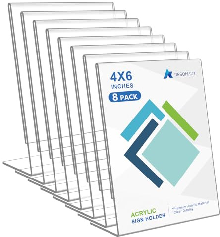 DESONAUT ﻿8Pack Acrylic Sign Holder 4x6 Inches，Clear Plastic Sign Holder Paper Photo Display，Menu Table Top Desktop Stand，Picture Frame，Flyer Holder(Vertical)