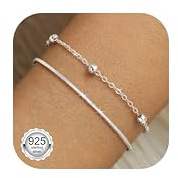 Chriscoco 925 silverarmband, dam, hypoallergisk, stapelbar, 14K guldpläterat, justerbara kedjearmband, smycken dam, guld, silver, Ingen ädelsten