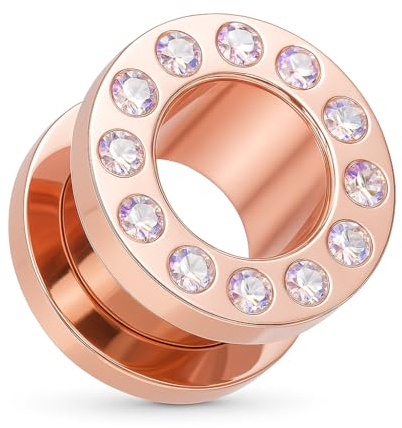 PIERCINGO® Flesh-Tunnel Zirkonia-Kristall 1.2–20mm CHIRURGENSTAHL 316L EDEL-STAHL Tunnel-Piercing Ohr-Stecker Double-Flared Schraub-Gewinde Strass-Stein Weiß Klar