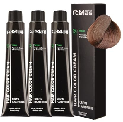 FemMas Haarfarbe 3x Mittelblond Amber Schokolade 7.89 I Creme Haarfarbe mit Arganöl, Keratin & Ceramiden I dauerthafte Haarfärbung oder Tönung für strahlende Farbergebnisse I 100 ml