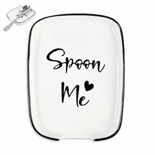 Ceramic Spoon Rest for Kitchen, Heat Resistant Spoon Holder for Stove Top, Square Cooking Utensil Dish, Large Tea Bag Teaspoon Holder, Dishwasher Safe